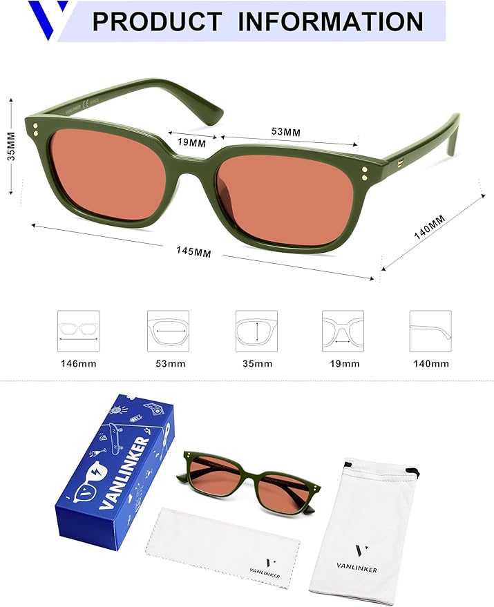 VANLINKER Polarized Trendy Small Slim Skinny Square Cat Eye Sunglasses for Women Men Retro Shades VL9862