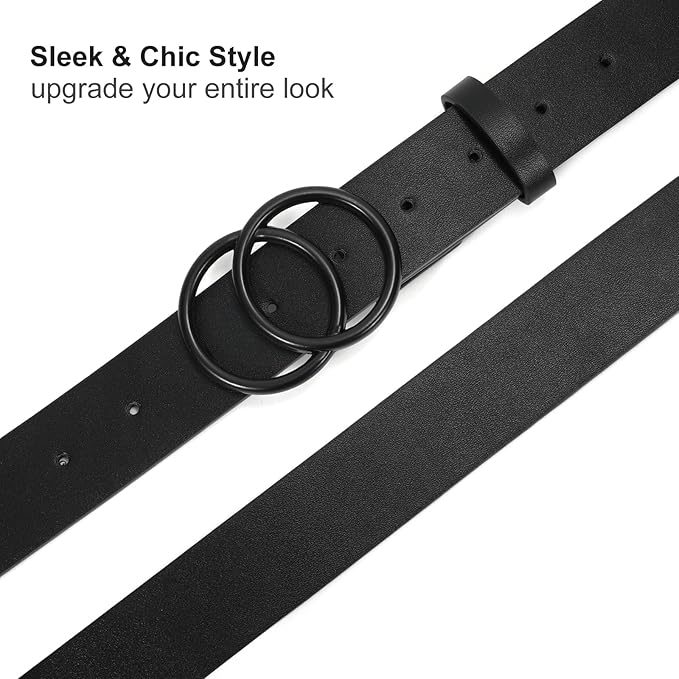 SUOSDEY Women Leather Belt Fashion Double O-Ring Soft Faux Leather Waist Belts For Jeans Dress