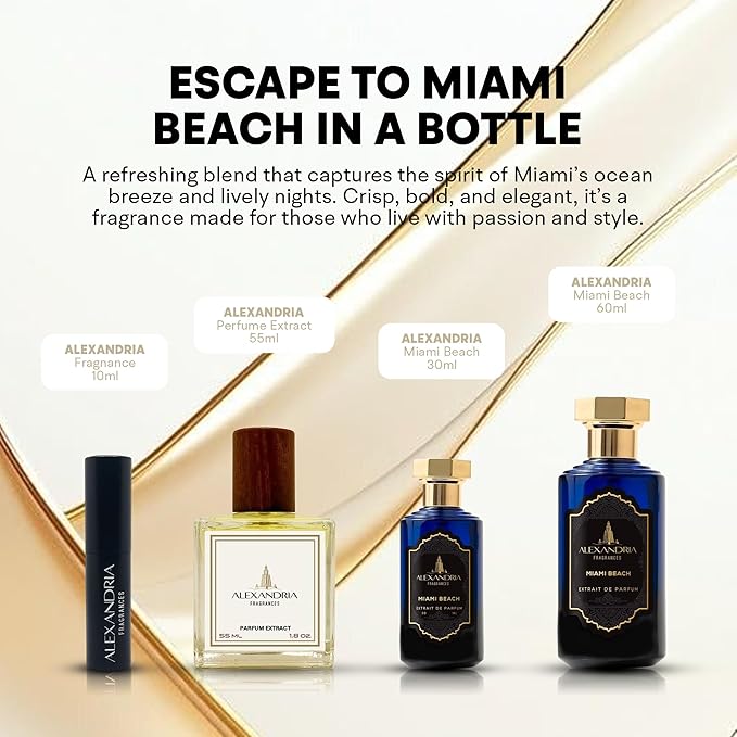 Alexandria Fragrances Miami Beach Perfume - Long Lasting Eau de Parfum for Men & Women - Everyday Men’s Cologne with Citrus, Ginger, Vetiver & Cedar Notes - Inspired by Beach & Summer Vibes - 55ml