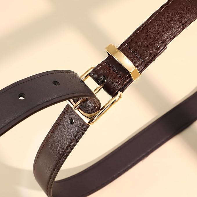 VONMELLI Womens Thin Leather Belt for Jeans Pants Dress Fashion Skinny Belt with Gold Buckle for Women