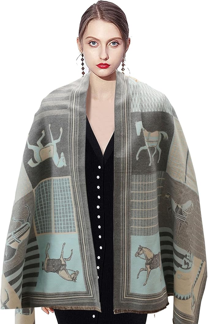 EXTREE Scarfs for Women Pashmina Silky Shawl Wrap for Evening Dressing Blanket Open Front Poncho Cape