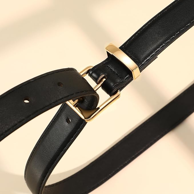 VONMELLI Womens Thin Leather Belt for Jeans Pants Dress Fashion Skinny Belt with Gold Buckle for Women