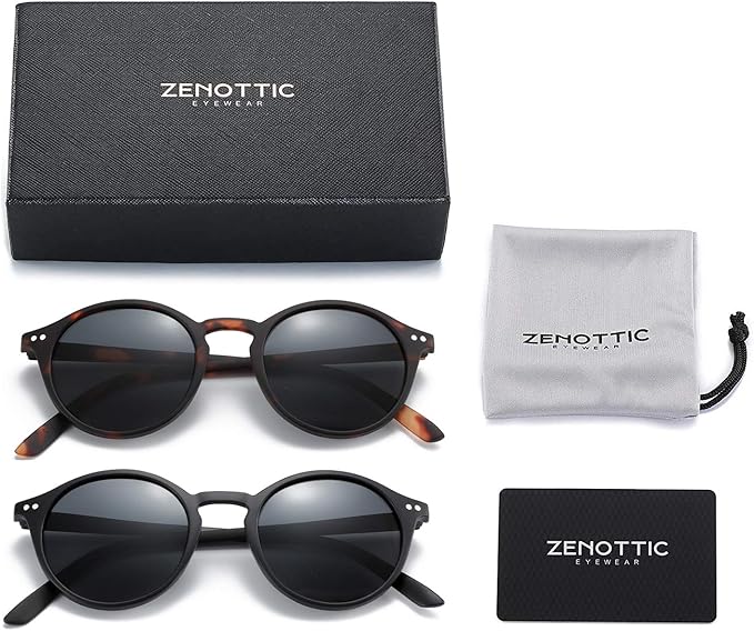 ZENOTTIC Polarized Sunglasses for Women Men: Retro Shades Round | Square Frame UV Protection 2 Pack
