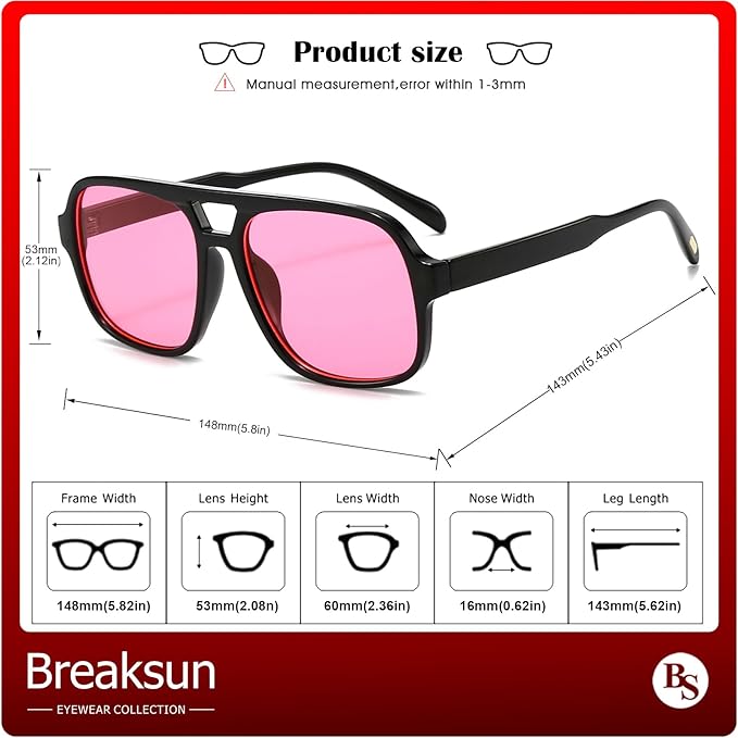 Retro Aviator Sunglasses for Women Men Trendy Classic 70s Square Aviator Sun Glasses Vintage Shades
