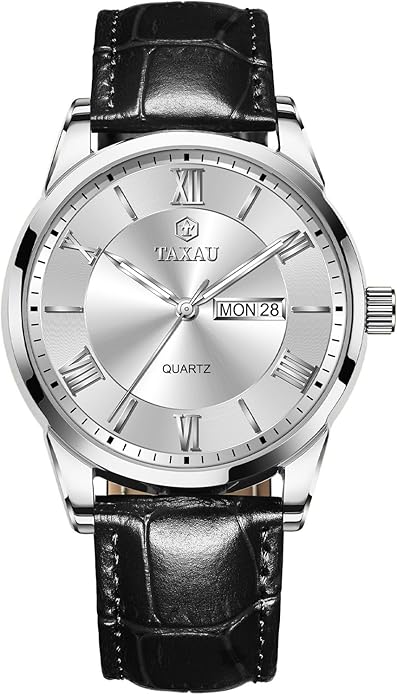Leather Band Mens Watches with Day Date Quartz Analog Large Face Classic Watch Roman Numerals Dress Luminous Rlojes para Hombres