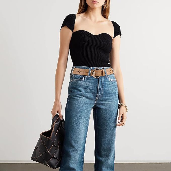 Wide Belts for Women Leather Wide Belts Fashion Thick Black Belt With Gold Buckle Belt for Dresses