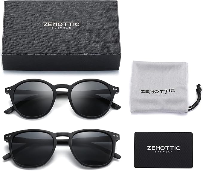 ZENOTTIC Polarized Sunglasses for Women Men: Retro Shades Round | Square Frame UV Protection 2 Pack