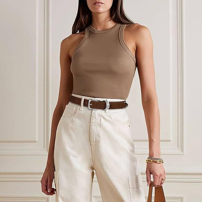 Women's Leather Belts with Gold Buckle Fashion Leather Waist Belt Elegant Ladies Belts for Jeans Dress & Casual Wear
