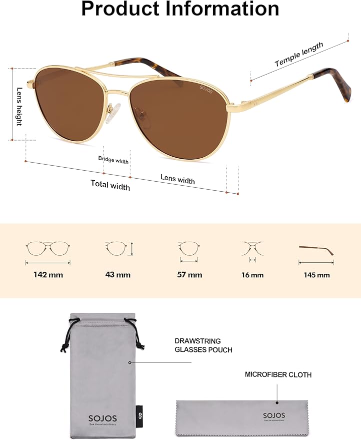 SOJOS Retro Polarized Aviator Sunglasses for Women Men Vintage 70s Style UV Protection Womens Mens Sun Glasses SJ1265