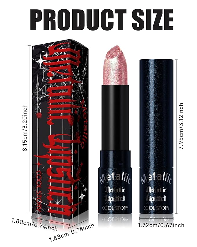 Glitter Metallic Lipstick Shimmer Lip Stick Long Lasting,Peach Pink Diamond Cream Shimmer Tinted Lip Gloss High Pigmented,Metallic Matte Red Lipcolor Stain Women Christmas Non Stick Lips Makeup-02