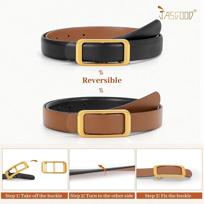 JASGOOD Women Reversible Leather Belt for Pants Jeans Ladies Waist Belt for Dresses