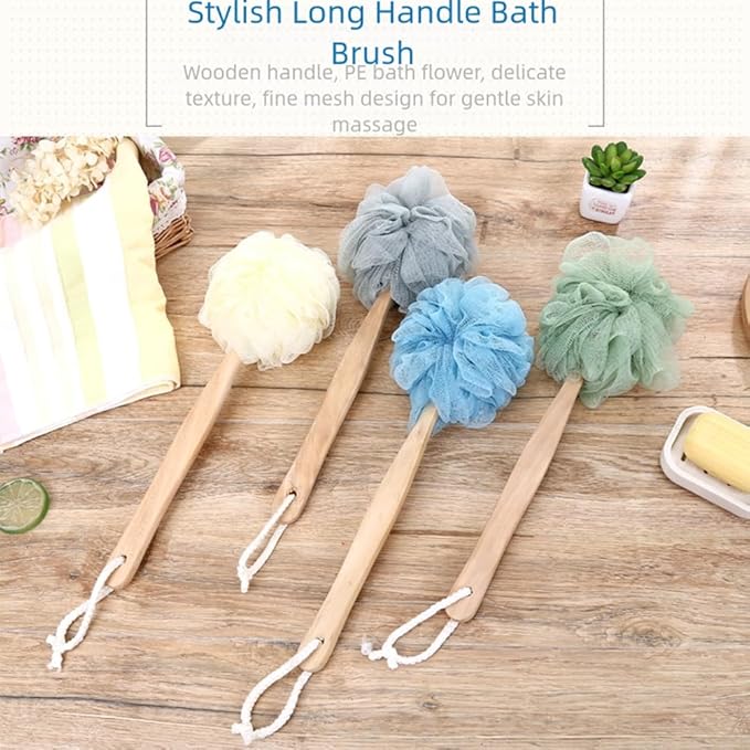 Shower Body Brush with Loofah and Long Handle for Exfoliating, Dry and Wet Brushing, Hanging Hole, Grey(Grey)