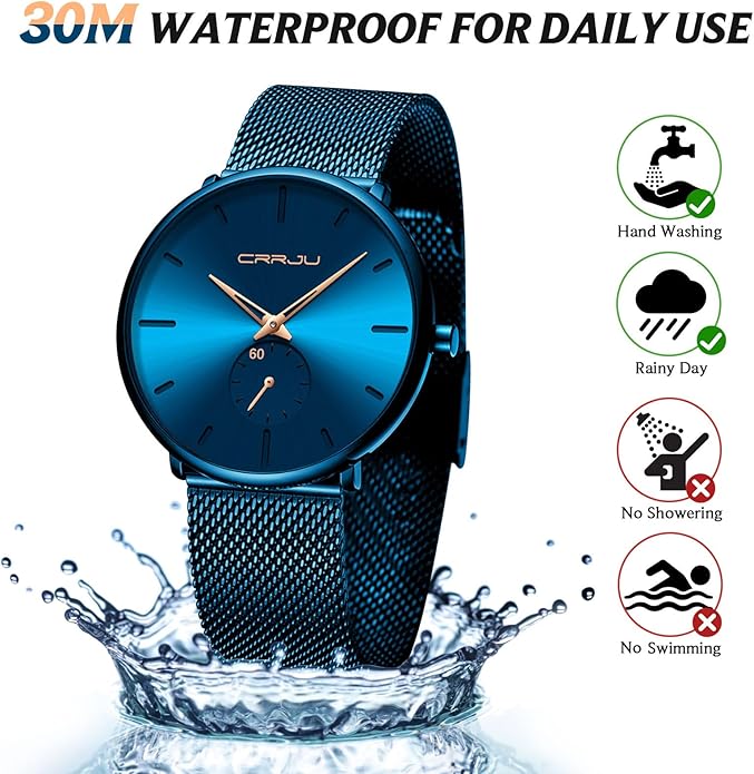 Mens Watches Ultra-Thin Minimalist Waterproof - Fashion Wrist Watch for Men Unisex Dress with Stainless Steel Mesh Band
