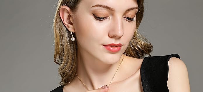 CHAULRI Minimalist Modern Sleek Cultured White Pearl Earrings 8-9mm Gold Plated Sterling Silver - Jewelry Gifts for Women