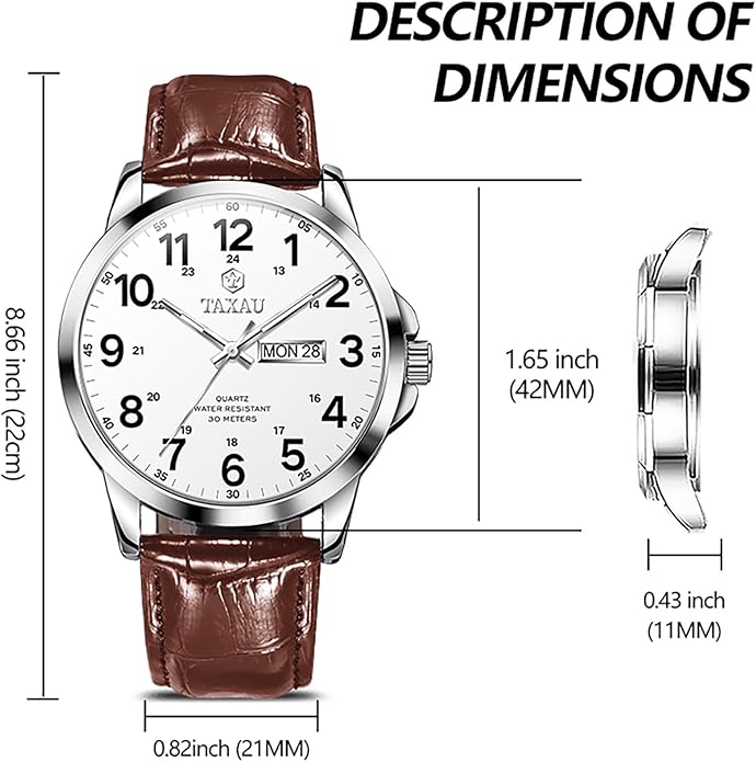 Watches for Men Leather Large Arabic Numerals Mens Watches Waterproof Band with Date Quartz Men's Wrist Watch