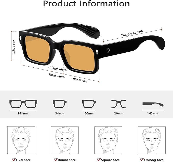 YDAOWKN Square Frame Sunglasses for Women Men Trendy Chunky Rectangle Sun Glasses Black Shades UV400 Protection