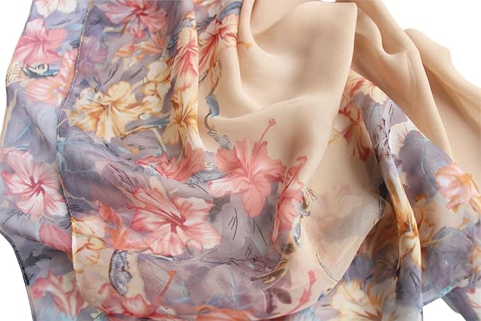 Pokeedioty Scarfs for Women Lightweight Fashion Scarves Elegant Floral Pattern Sheer Scarfs