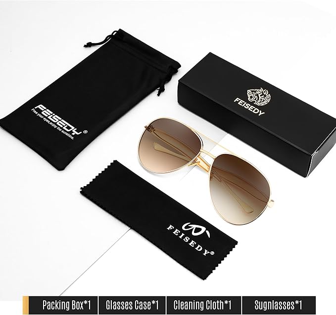 FEISEDY Oversized Aviator Sunglasses Women Men - Retro Gold Metal Chunky Frame, UV400 for Driving & Daily Wear B0311