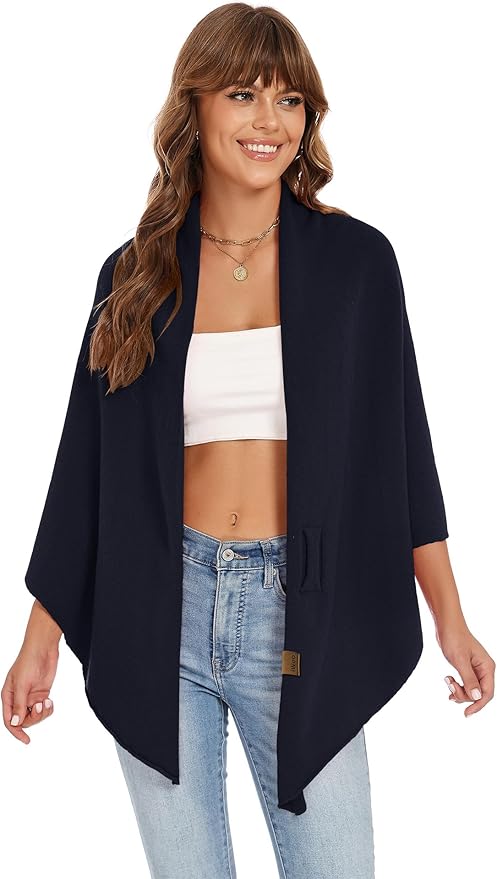 iWoo Women Soft Shawl Wraps kintted Open Front Poncho Sweater for Spring Fall Winter