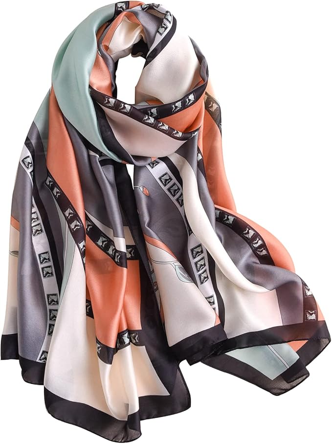 NUWEERIR Womens 100% Large Mulberry Silk Scarf Long Satin Scarf Fashion Lightweight Wraps