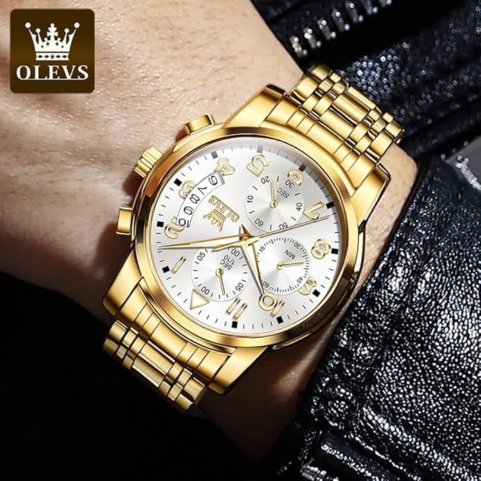 OLEVS Mens Watches Waterproof Stainless Steel Adjustable Bracelet Watch Quartz Analog Watch for Men Fashion Business Classic Mens's Wrist watch's Casual Watches Gold/Blue/Black/White/Face/Dial