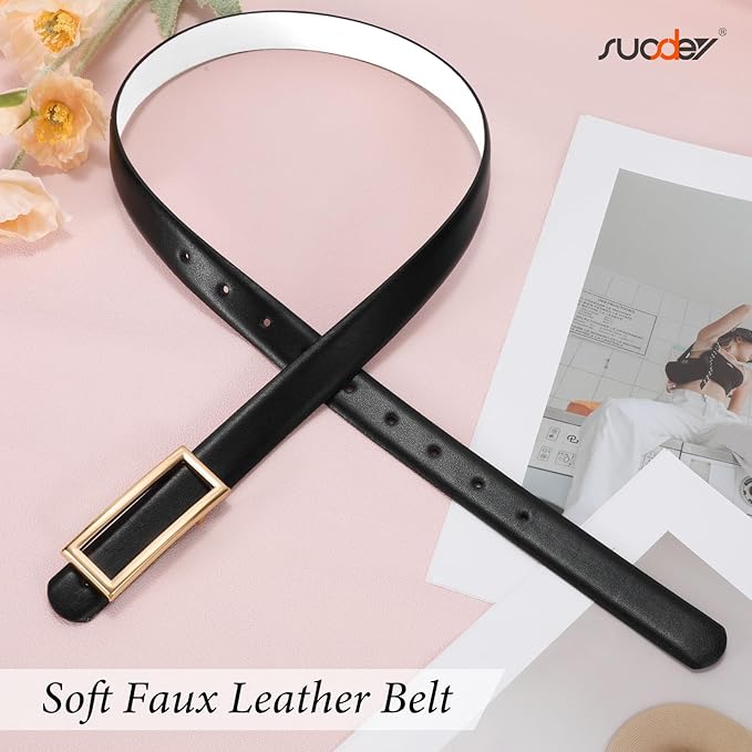 SUOSDEY Women Reversible Leather Belts for Jeans Pants Dresses Ladies Fashion Belts with Gold Buckle, 0.9" Width