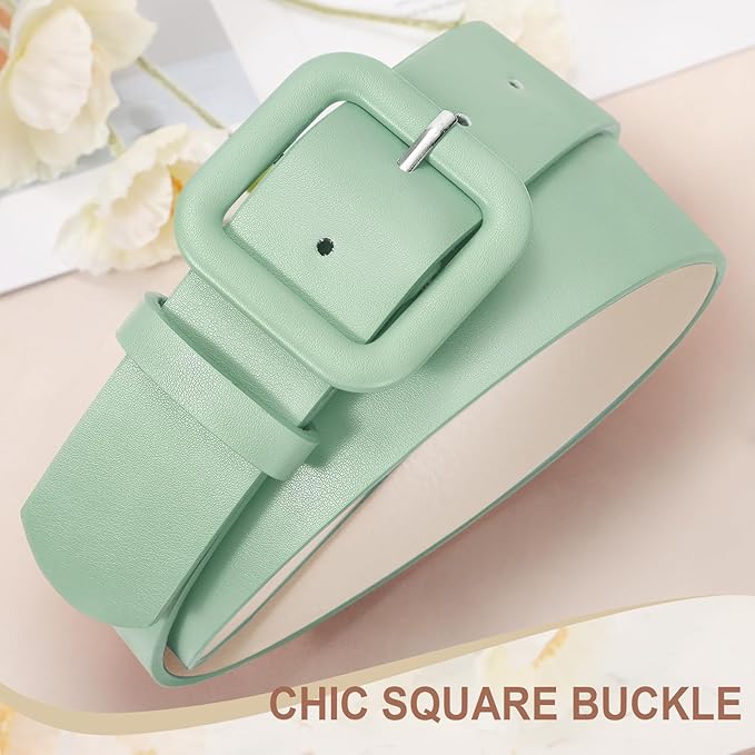 WHIPPY Women Leather Belt Candy Color Fashion Square Buckle Belt Ladies Belt for Jeans Pants Dresses