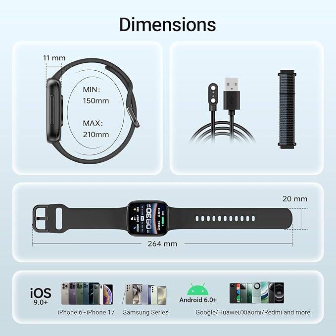 Fitpolo Smart Watch, 1.85" AMOLED Fitness Tracker with Bluetooth Call, Heart Rate/Sleep/SPO₂ Monitor, 100+ Sports Modes, 3ATM Waterproof Smartwatch for Android/iPhone/Samsung, Includes 2 Bands