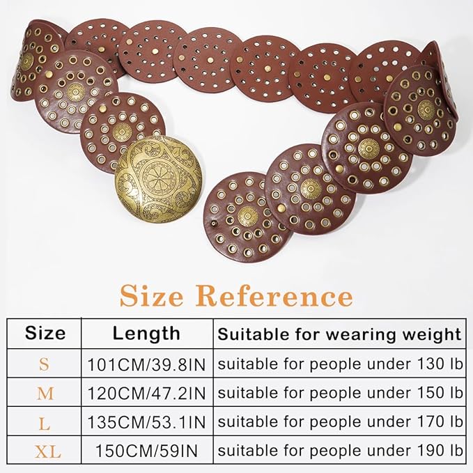 Hollow Wide Disc Belt for Women Concho Leather Metal Buckle Boho Belt Cowgirl Vintage Western Chunky Waist Belts