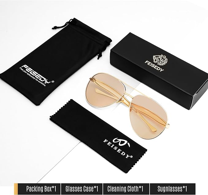 FEISEDY Oversized Aviator Sunglasses Women Men - Retro Gold Metal Chunky Frame, UV400 for Driving & Daily Wear B0311
