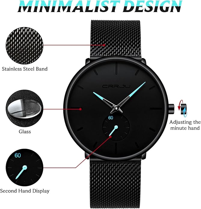 Mens Watches Ultra-Thin Minimalist Waterproof - Fashion Wrist Watch for Men Unisex Dress with Stainless Steel Mesh Band