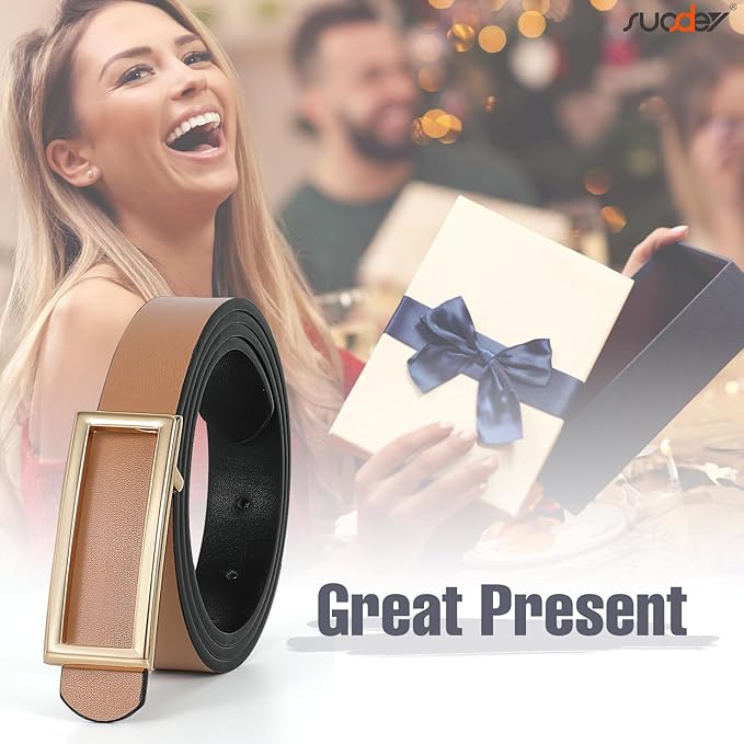 SUOSDEY Women Reversible Leather Belts for Jeans Pants Dresses Ladies Fashion Belts with Gold Buckle, 0.9" Width