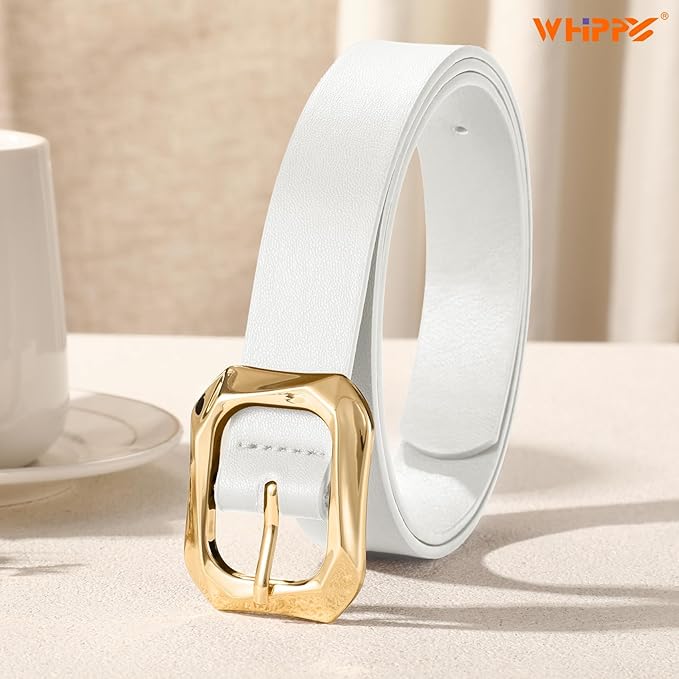 WHIPPY Women's Leather Belts with Gold Buckle Casual Fashion Ladies Waist Belts for Jeans Pants Dresses