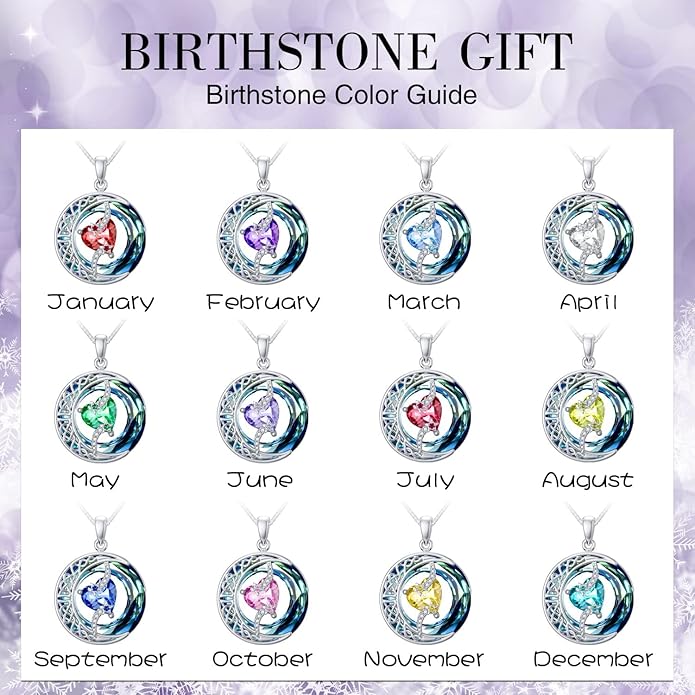 TOUPOP Birthstone Necklace 925 Sterling Silver Moon and Star Pendant with Blue Crystal Celtic Moon Jewelry Birthday Valentines Day Gifts for Women Mom Wife Her
