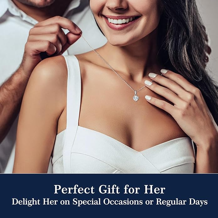 Moissanite Necklace for Women 1.0-2.0ct D Color,sterling silver diamond pendant necklace,Anniversary Gifts for Women, Making It A Perfect Gift for Your Wife, Girlfriend Mom
