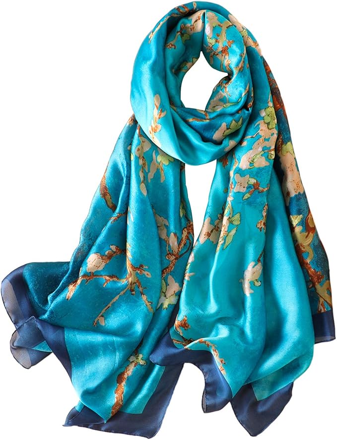 NUWEERIR Womens 100% Large Mulberry Silk Scarf Long Satin Scarf Fashion Lightweight Wraps
