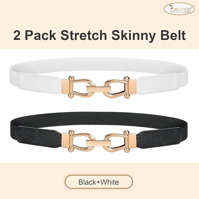 JASGOOD Women Stretchy Waist Belt Retro Elastic Skinny Belt for Ladies with Gold Buckle