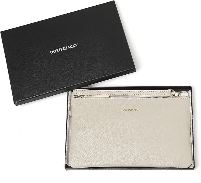 DORIS&JACKY Small Leather Wristlet Clutch Purse for Women Slim Designer Wallet and Cellphone Pouch Bag With Detachable Strap