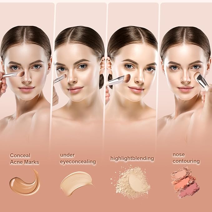 Angled Foundation Brush and Under Eye Concealer Brush, 2 piece Foundation Brush for Liquid Makeup, Cream, Stick Concealer Foundation Nose Contour Eyeshadow Blending