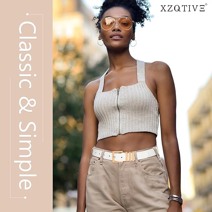 XZQTIVE Plus Size Women's Leather Belts for Jeans Pants Dress Fashion Ladies Waist Belt with Square Gold Buckle