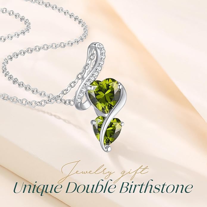 LOUISA SECRET Unique Double Heart Necklace Gifts for Wife Women, 925 Sterling Silver Tiny Birthstone Pendant Jewelry Gift for Her Girlfriend Mom Valentine's Day Anniversary Mother's Day Birthdays & Christmas