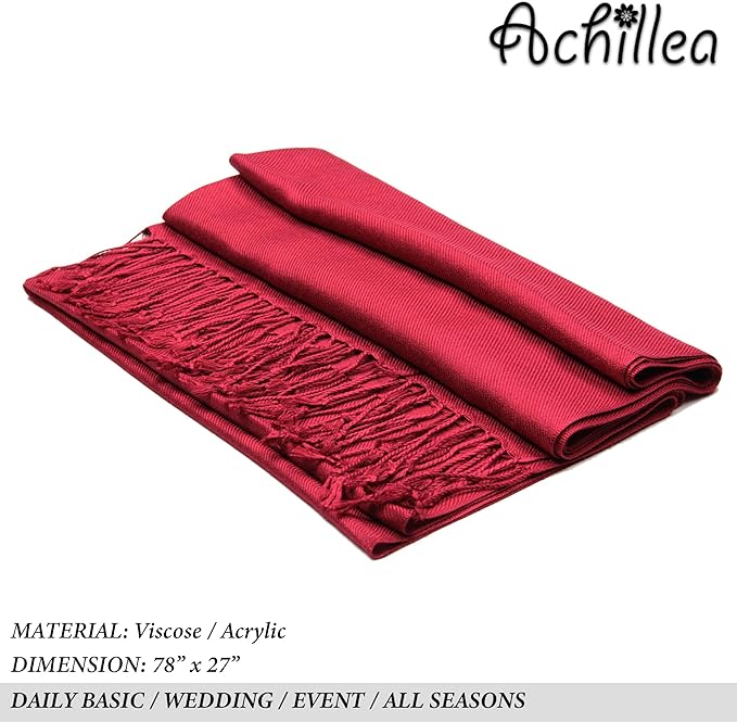 Achillea Soft Silky Pashmina Scarf for Women – Shawl Wrap for Evening Dresses, Bridesmaids, Weddings & Everyday Wear