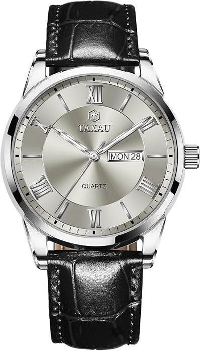 Leather Band Mens Watches with Day Date Quartz Analog Large Face Classic Watch Roman Numerals Dress Luminous Rlojes para Hombres