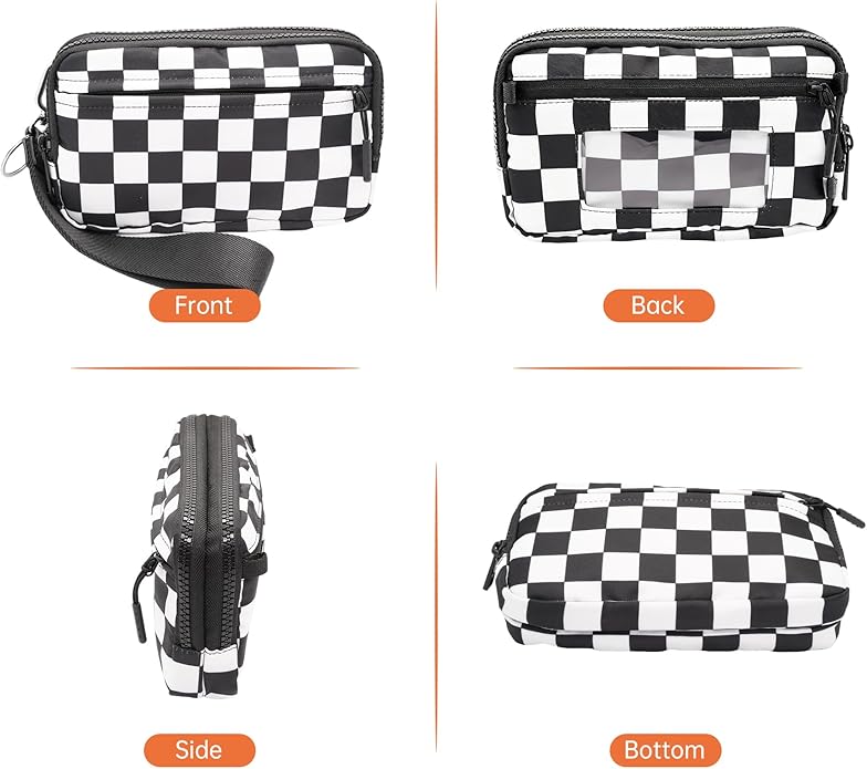 Wristlet Wallets for Women Checkered Nylon Quilted Wallet Travel Crossbody Bags with 4 Zippers Coin Card Phone Holder