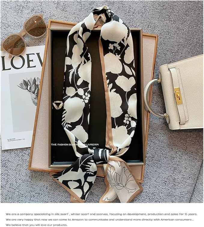 Livrerpi Silk Feeling Head Scarf Fashion Satin Hair Scarf Square Long Scarves for Women Gifts