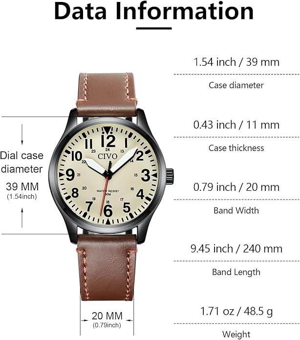 CIVO Analog Wrist Watches for Men: Waterproof Stainless Steel Mens Watches - Silver Watch with Easy Read Dial Men's Watch for Gift