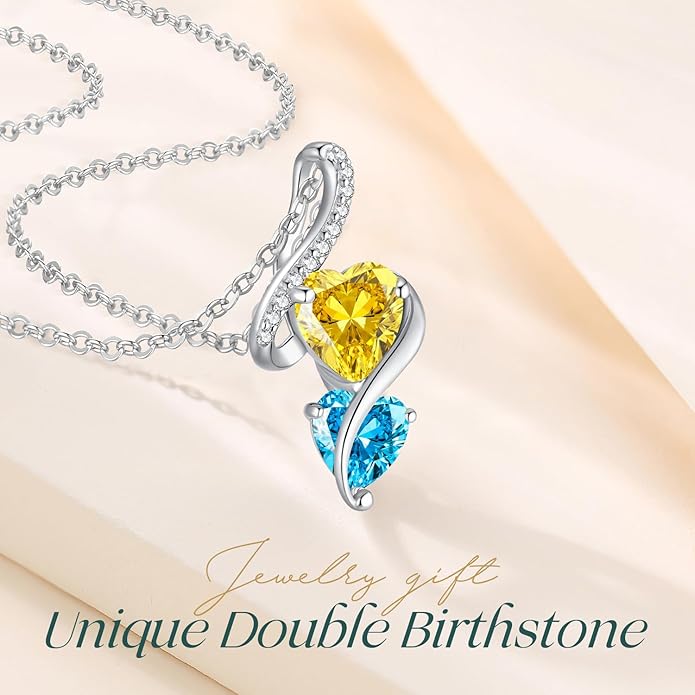 LOUISA SECRET Unique Double Heart Necklace Gifts for Wife Women, 925 Sterling Silver Tiny Birthstone Pendant Jewelry Gift for Her Girlfriend Mom Valentine's Day Anniversary Mother's Day Birthdays & Christmas