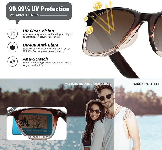 MEETSUN Polarized Sunglasses for Women Men Classic Retro Square Frame Driving Sun Glasses UV Protection