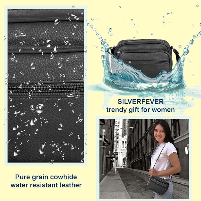 Cowhide Leather Women's Shoulder Purse Small Cross Body Organizer Bag with Many Pockets