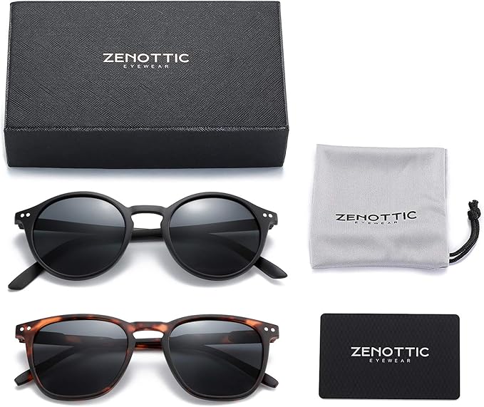 ZENOTTIC Polarized Sunglasses for Women Men: Retro Shades Round | Square Frame UV Protection 2 Pack